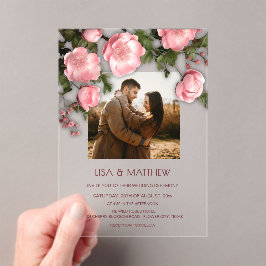 Elegant Pink White 3D Roses Wedding Acryl Uitnodigingen