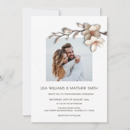 Elegant Pink White 3D Roses Wedding Kaart (Voorkant)