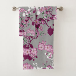 Elegant Pink White Burgundy Cherry Blossom Bad Handdoek