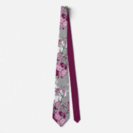 Elegant Pink White Burgundy Cherry Blossom Stropdas