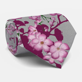 Elegant Pink White Burgundy Cherry Blossom Stropdas