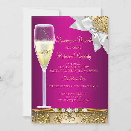 Elegant Pink White Champagne Brunch Invite Kaart (Voorkant)