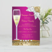 Elegant Pink White Champagne Brunch Invite Kaart (Staand voorkant)
