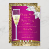Elegant Pink White Champagne Brunch Invite Kaart (Voorkant / Achterkant)