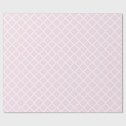 Elegant pink white cross pattern baptism cadeaupapier (Vlak)