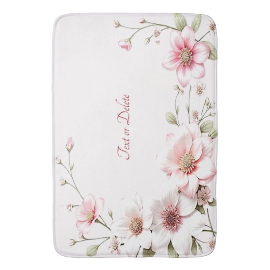 Elegant Pink White Floral Bath Mat (Voorkant Verticaal)