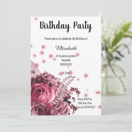 ELEGANT PINK WHITE FLORAL BIRTHDAY 2 KAART (Staand voorkant)