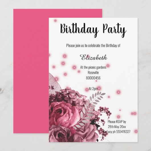 ELEGANT PINK WHITE FLORAL BIRTHDAY 2 KAART (Voorkant / Achterkant)