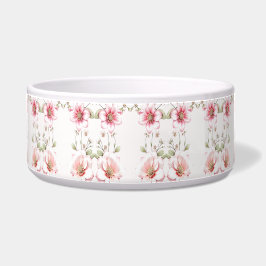 Elegant Pink White Floral Ceramic Pet Bowl Voerbakje