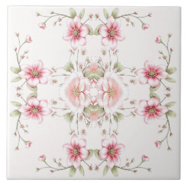 Elegant Pink White Floral Ceramic Tile Tegeltje
