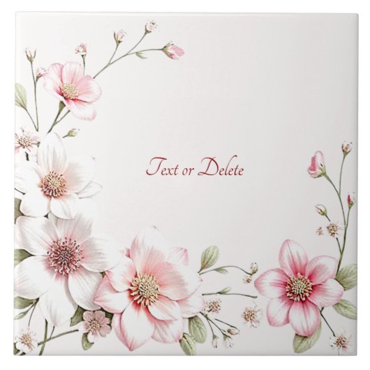Elegant Pink White Floral Ceramic Tile Tegeltje (Voorkant)