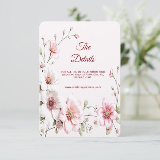 Elegant Pink White Floral Detail Enclosure Card Informatiekaartje (Staand voorkant)