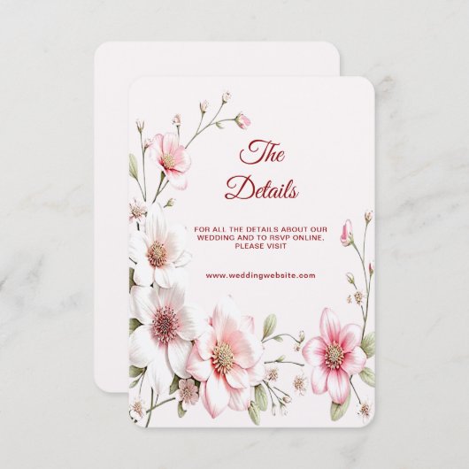 Elegant Pink White Floral Detail Enclosure Card Informatiekaartje (Voorkant / Achterkant)