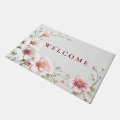 Elegant Pink White Floral Doormat Deurmat (Schuin)