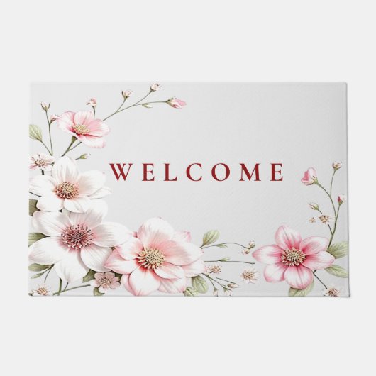 Elegant Pink White Floral Doormat Deurmat (Voorkant)