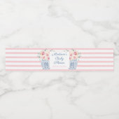 Elegant Pink & White Floral Girl Baby shower Party Waterfles Etiket (Enkel label)