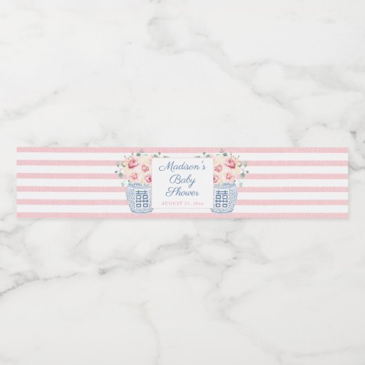 Elegant Pink & White Floral Girl Baby shower Party Waterfles Etiket (Enkel label)