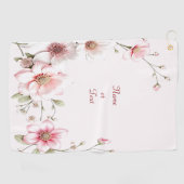 Elegant Pink White Floral Golf Towel Golfhanddoek (Horizontaal)