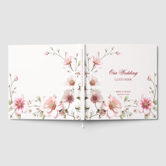 Elegant Pink White Floral Guest Book Gastenboek (Volledig)