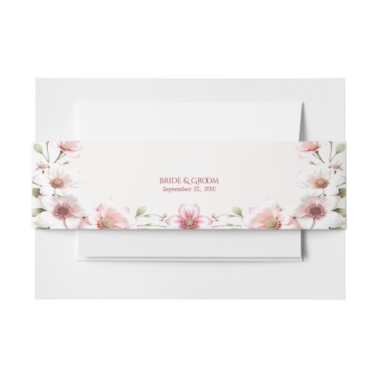 Elegant Pink White Floral Invitation Belly Band Uitnodigingen Wikkel (Voorkant Voorbeeld)