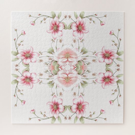 Elegant Pink White Floral Jigsaw Puzzle Legpuzzel (Horizontaal)