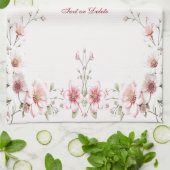Elegant Pink White Floral Kitchen Towel Theedoek (Gevouwen)