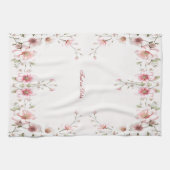 Elegant Pink White Floral Kitchen Towel Theedoek (Horizontaal)