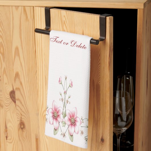Elegant Pink White Floral Kitchen Towel Theedoek (Derde Gevouwen)