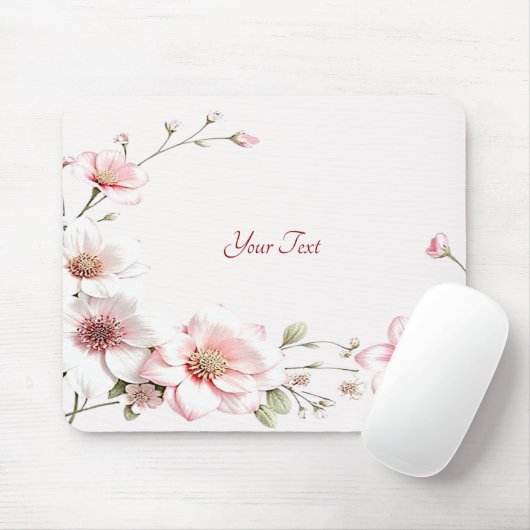 Elegant Pink White Floral Mousepad Muismat (Met muis)