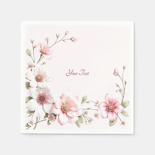 Elegant Pink White Floral Napkins Servet (Voorkant)