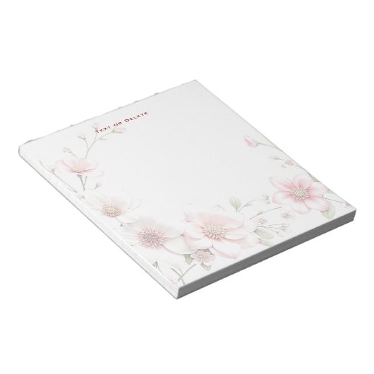 Elegant Pink White Floral Notepad Notitieblok (Schuin)