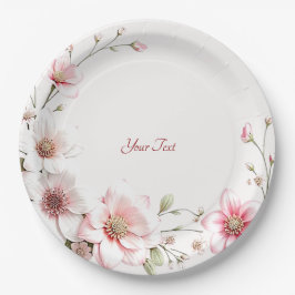 Elegant Pink White Floral Paper Plate Papieren Bordje