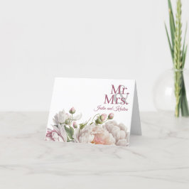 Elegant Pink White Floral Peonies Wedding Bedankkaart