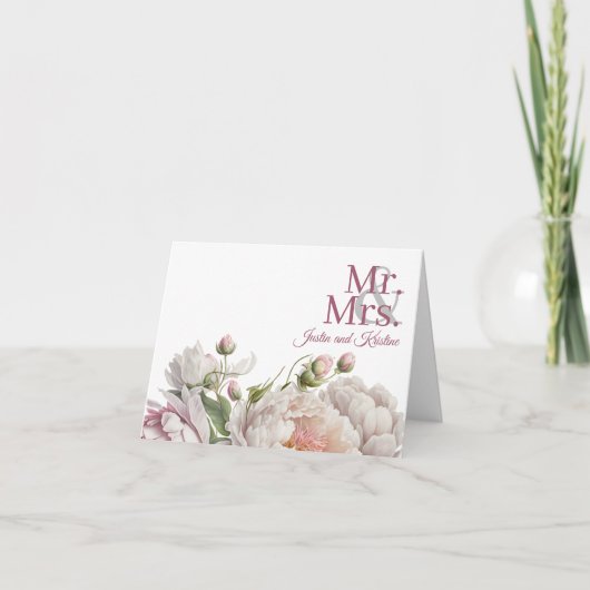 Elegant Pink White Floral Peonies Wedding Bedankkaart (Voorkant)