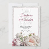 Elegant Pink White Floral Peonies Wedding Kaart (Voorkant)