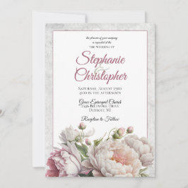 Elegant Pink White Floral Peonies Wedding Kaart