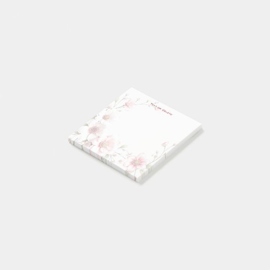Elegant Pink White Floral Post it Notes (Schuin)