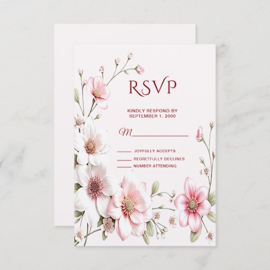 Elegant Pink White Floral RSVP Card (Voorkant / Achterkant)