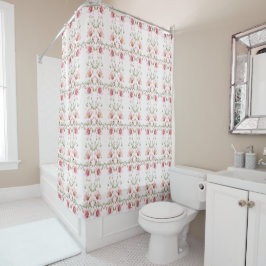 Elegant Pink White Floral Shower Curtain Douchegordijn