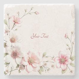 Elegant Pink White Floral Stone Coaster Stenen Onderzetter