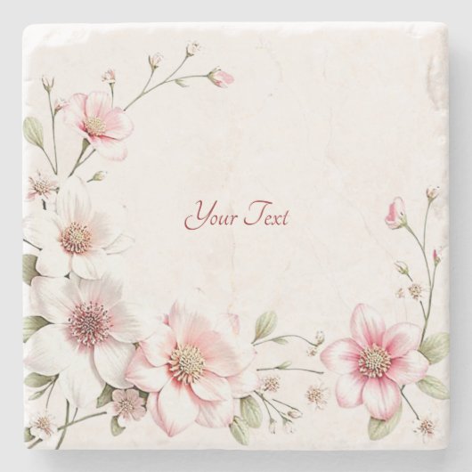Elegant Pink White Floral Stone Coaster Stenen Onderzetter (Voorkant)