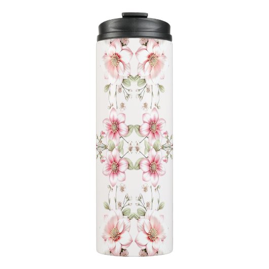 Elegant Pink White Floral Thermal Tumbler Thermosbeker (Voorkant)