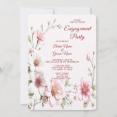 Elegant Pink White Floral Verloving Invitation Kaart (Voorkant)