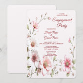 Elegant Pink White Floral Verloving Invitation Kaart (Voorkant / Achterkant)