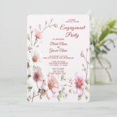 Elegant Pink White Floral Verloving Invitation Kaart (Staand voorkant)