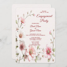 Elegant Pink White Floral Verloving Invitation
