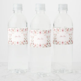 Elegant Pink White Floral Water Bottle Label Waterfles Etiket