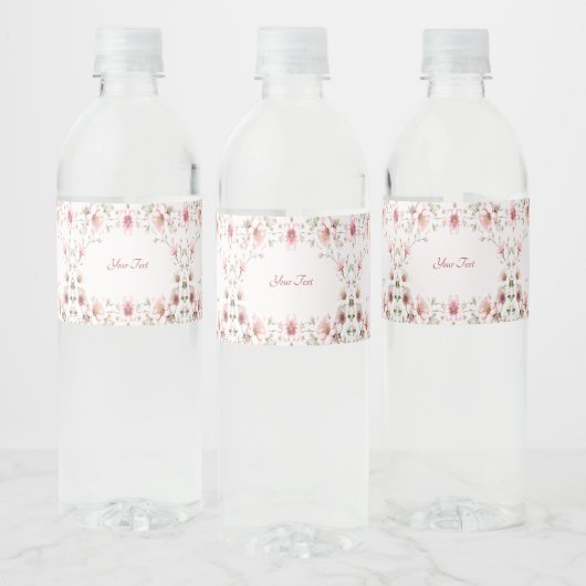 Elegant Pink White Floral Water Bottle Label Waterfles Etiket (Flessen)