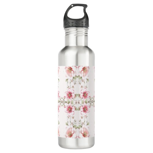 Elegant Pink White Floral Water Bottle Waterfles (Voorkant)