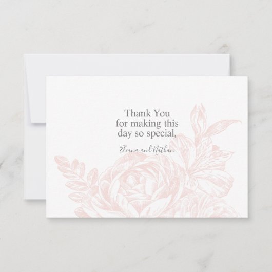 Elegant Pink White Floral Wedding Bedankkaart (Voorkant)